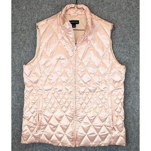 Lands End Pink Quilted Puffer Vest Women's Size Large Zip Pockets Polyester